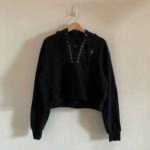 October’s Very Own OVO Lace Up Cropped Sweater